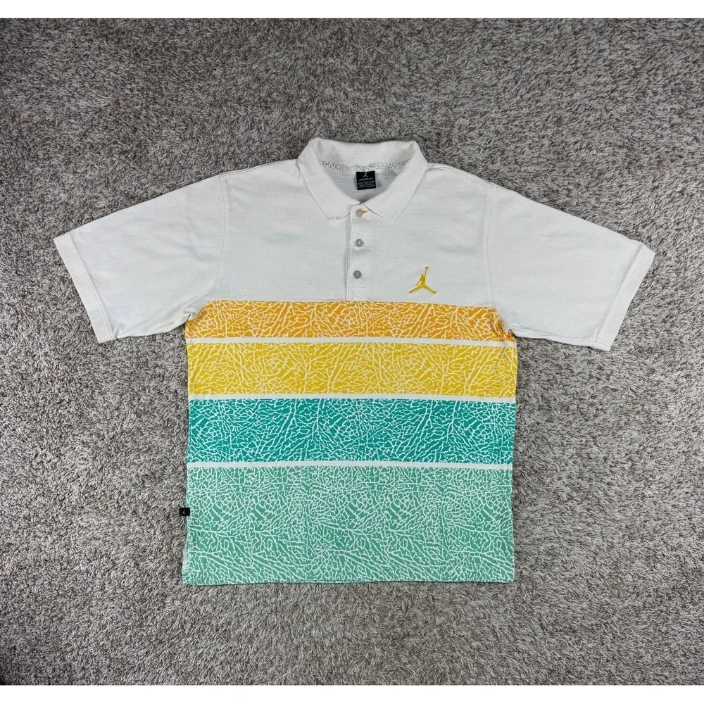 Nike Air Jordan Men's XXL Elephant Print Polo Shirt White Yellow Teal Jumpman